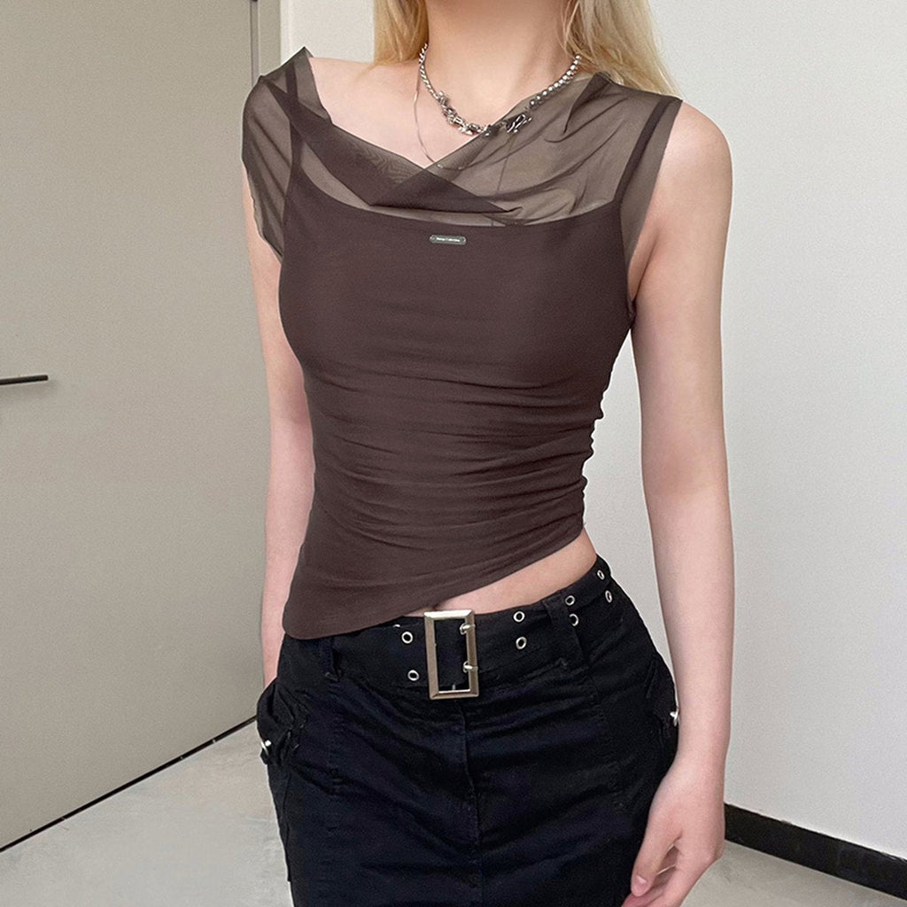 Women's Mesh Spliced Irregular Strap Tank Top