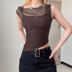 Women's Mesh Spliced Irregular Strap Tank Top