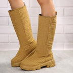 Women's Mid Calf Boots Platform Western Shoes