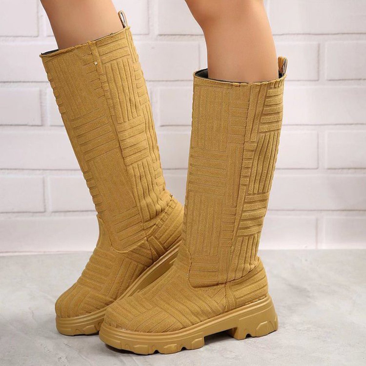 Women's Mid Calf Boots Platform Western Shoes