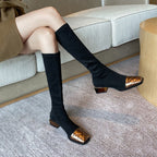 Women's Mid Heel Stitching Knee Boots Chunky