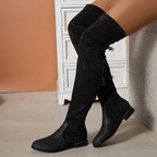 Women's Over- -knee Boots Suede Stitching Low-heeled Long