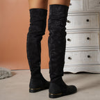 Women's Over- -knee Boots Suede Stitching Low-heeled Long