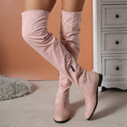 Women's Over- -knee Boots Suede Stitching Low-heeled Long
