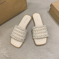 Women's Pearl-embellished Flat Slide Sandals