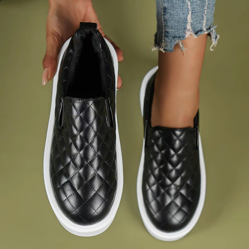 Women's Plaid Flat Shoes Platform Leather