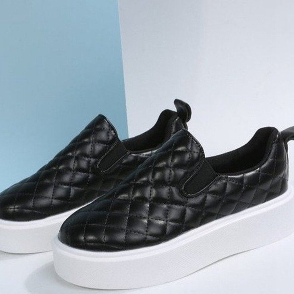 Women's Plaid Flat Shoes Platform Leather