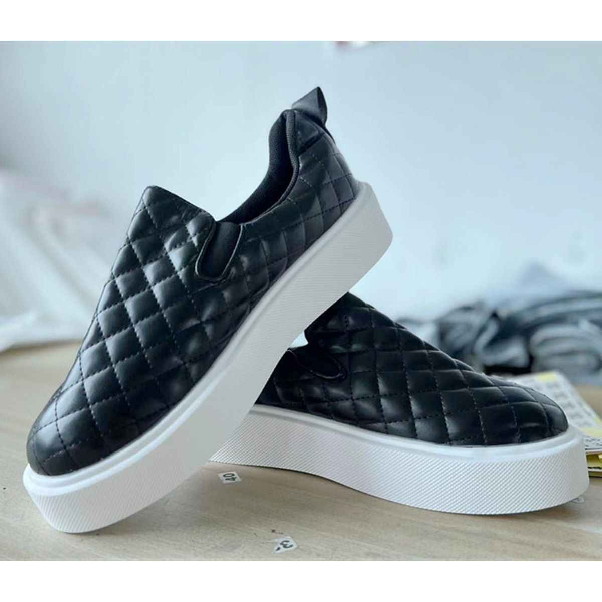 Women's Plaid Flat Shoes Platform Leather
