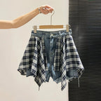 Women's Plaid Patchwork Denim Shorts