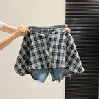 Women's Plaid Patchwork Denim Shorts