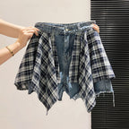 Women's Plaid Patchwork Denim Shorts