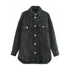 Women's Plaid Pattern Thick Coats Jacket Pearl Buttons