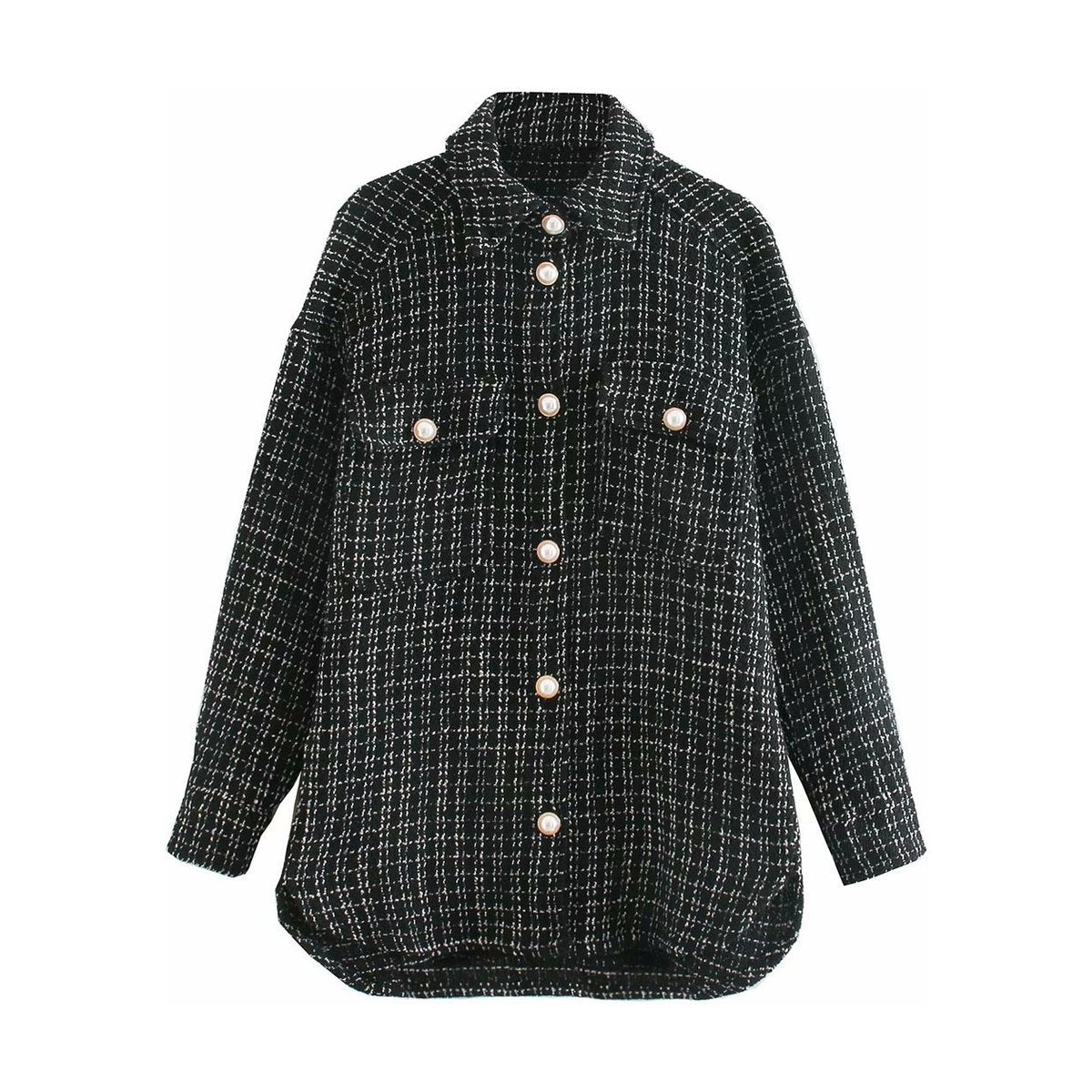 Women's Plaid Pattern Thick Coats Jacket Pearl Buttons