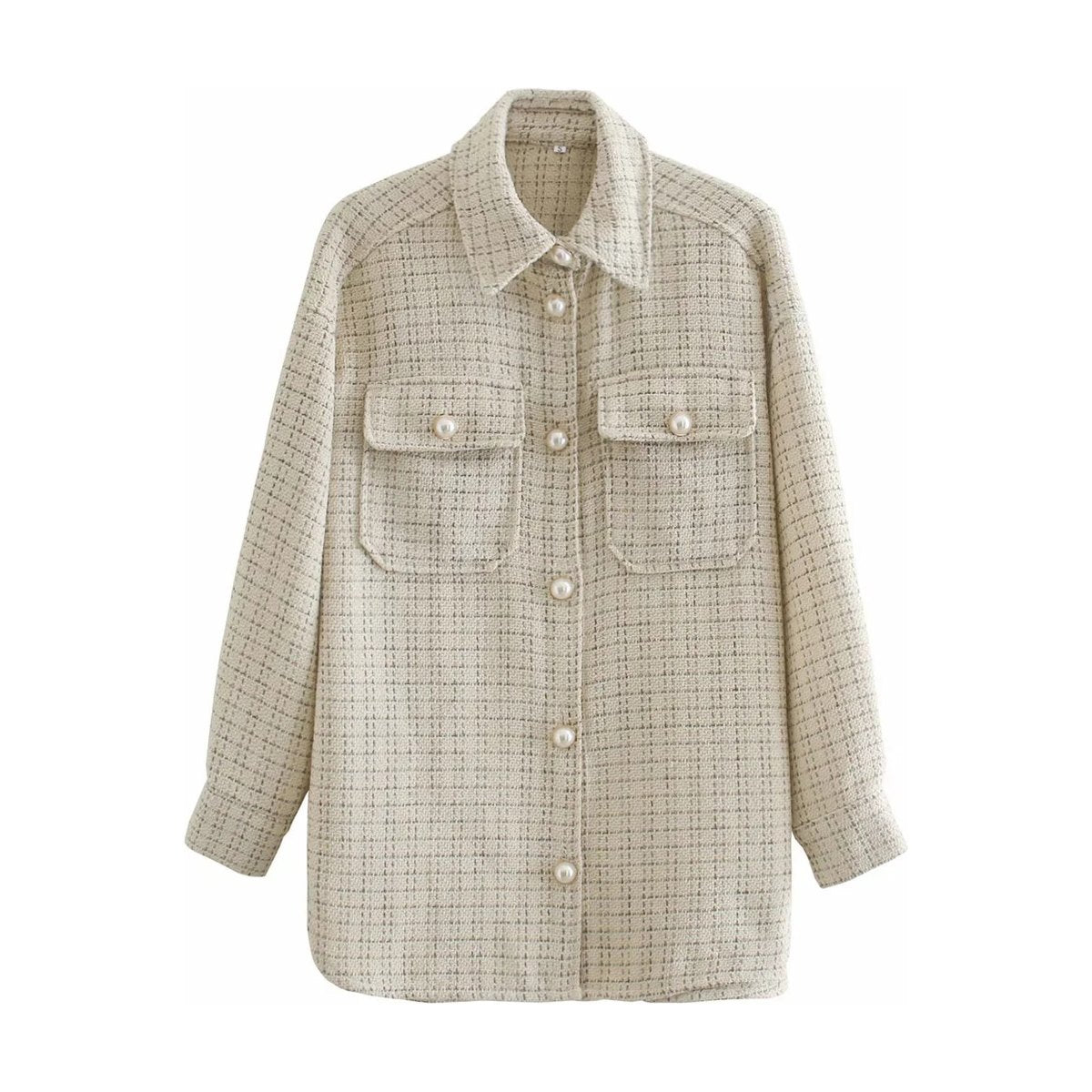 Women's Plaid Pattern Thick Coats Jacket Pearl Buttons
