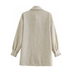 Women's Plaid Pattern Thick Coats Jacket Pearl Buttons