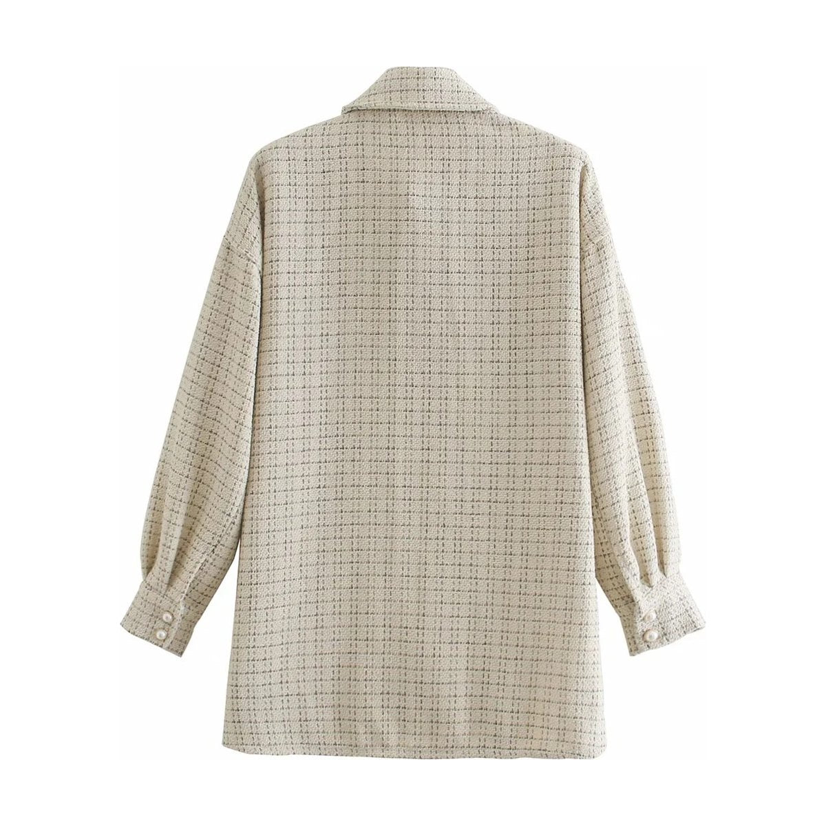 Women's Plaid Pattern Thick Coats Jacket Pearl Buttons