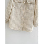 Women's Plaid Pattern Thick Coats Jacket Pearl Buttons