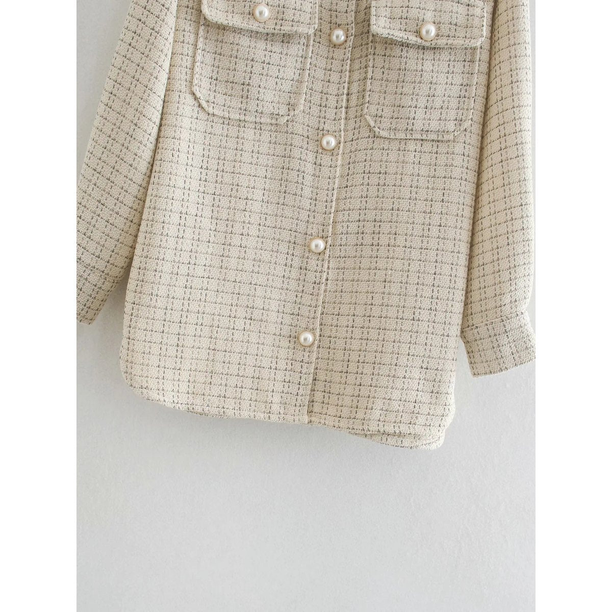 Women's Plaid Pattern Thick Coats Jacket Pearl Buttons