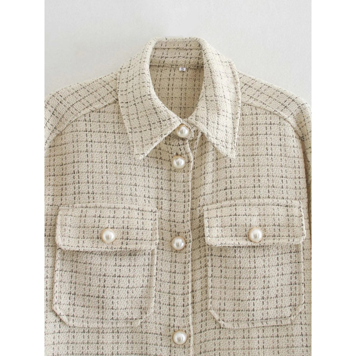 Women's Plaid Pattern Thick Coats Jacket Pearl Buttons