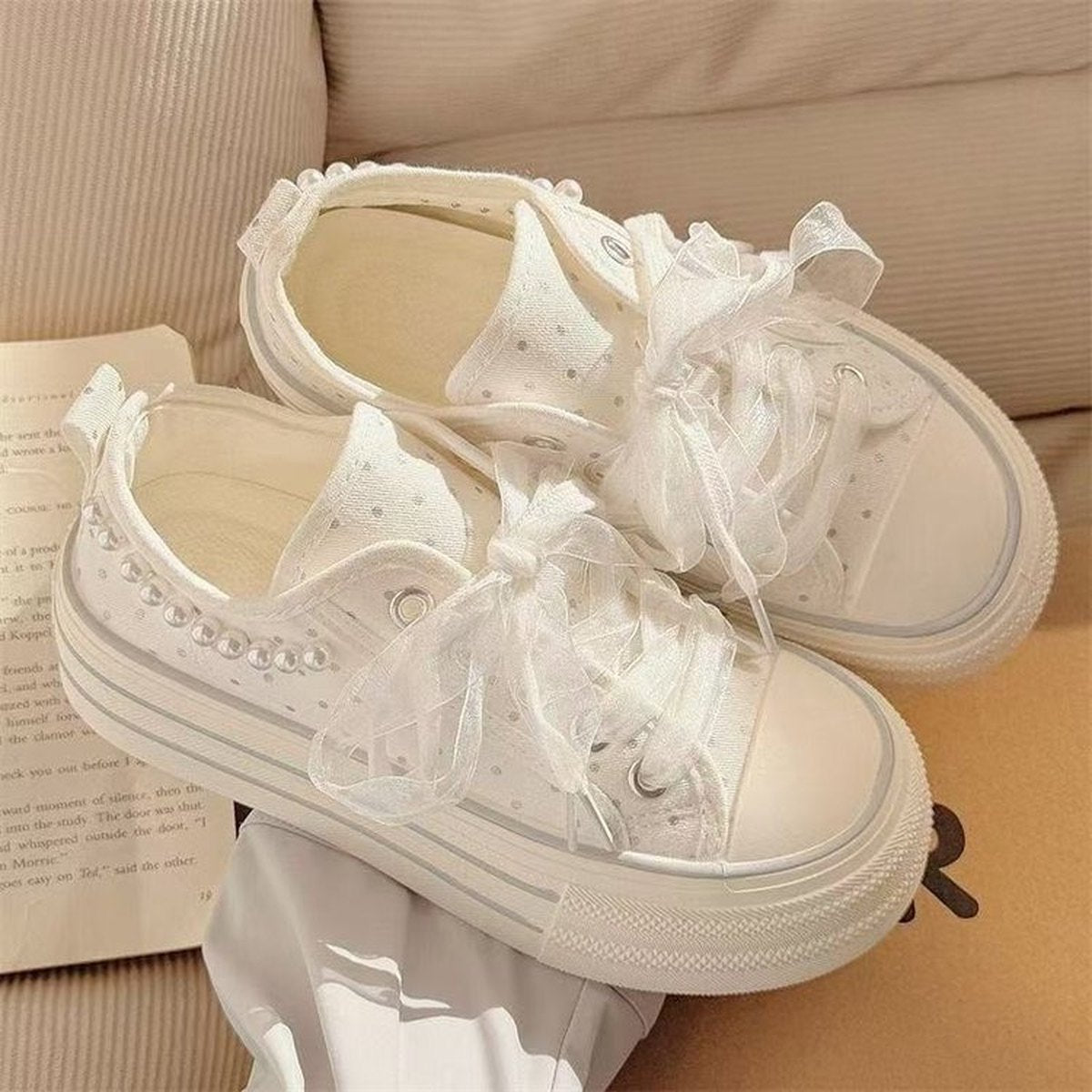Women's Platform Backless Mule Canvas Sneakers Polka Dot