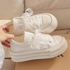 Women's Platform Backless Mule Canvas Sneakers Polka Dot