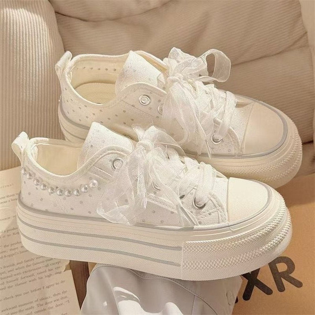 Women's Platform Backless Mule Canvas Sneakers Polka Dot