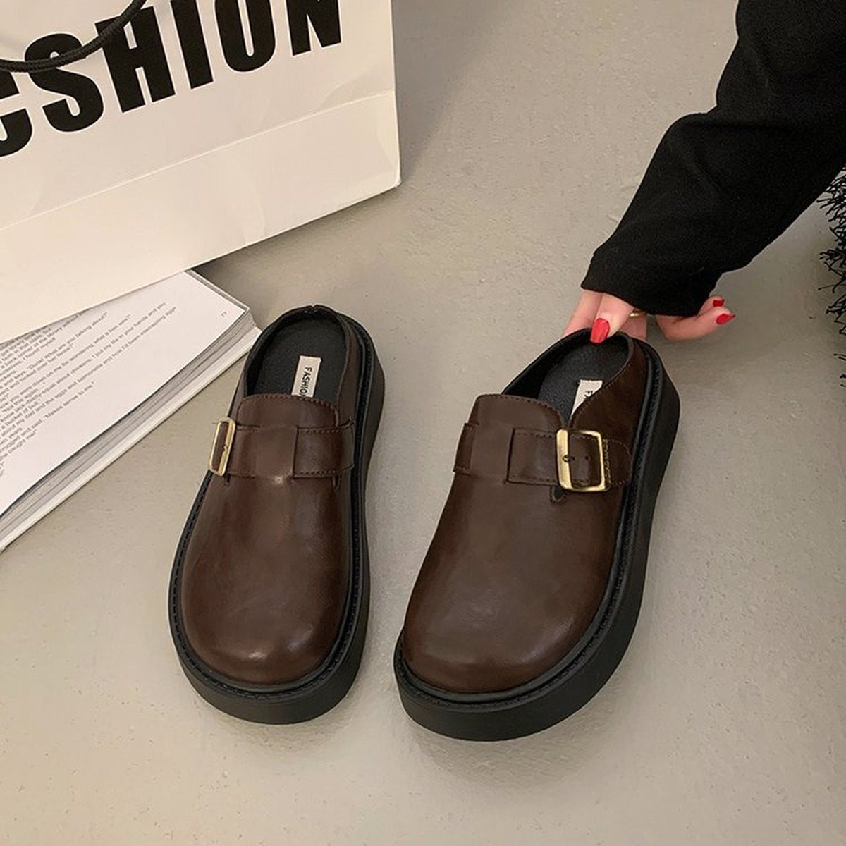 Women's Platform Birken Slides Leather Mules Slip-on Lazy