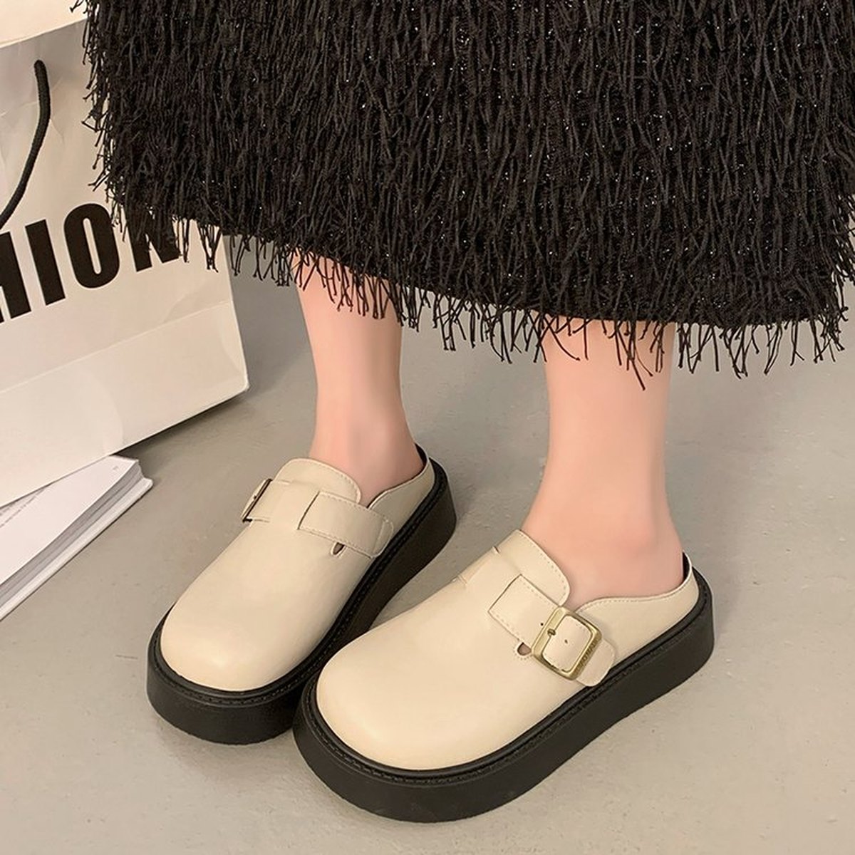 Women's Platform Birken Slides Leather Mules Slip-on Lazy