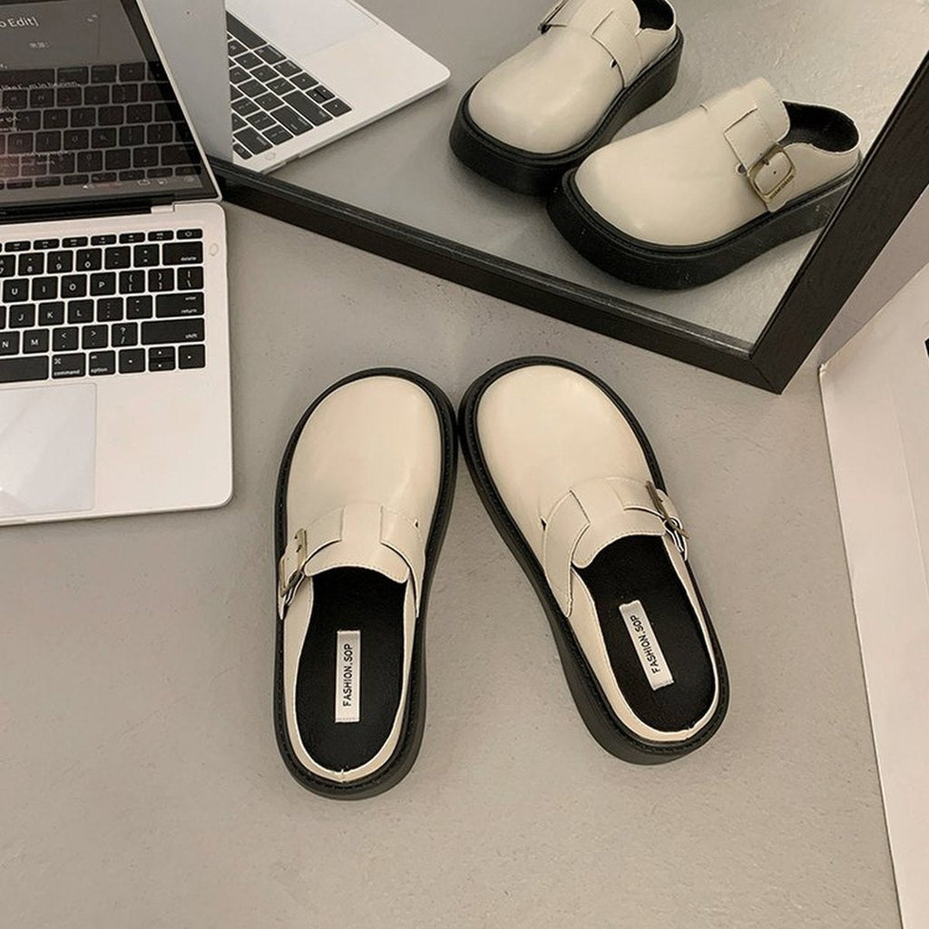 Women's Platform Birken Slides Leather Mules Slip-on Lazy