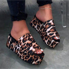 Women's Platform Sandals Leopard Print Sandal Flat Shoes