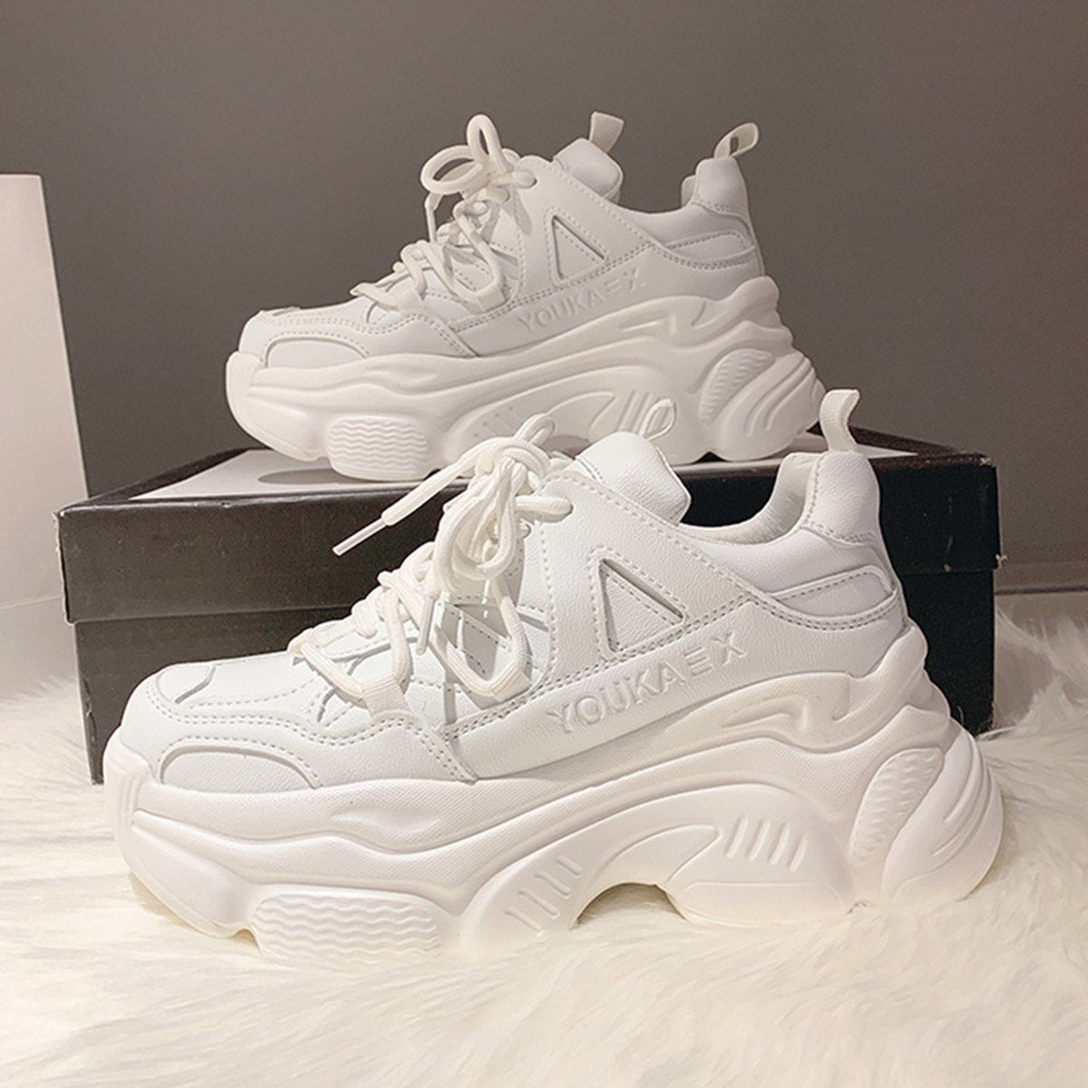 Women's Platform Shoes High Heel Small White Sneakers
