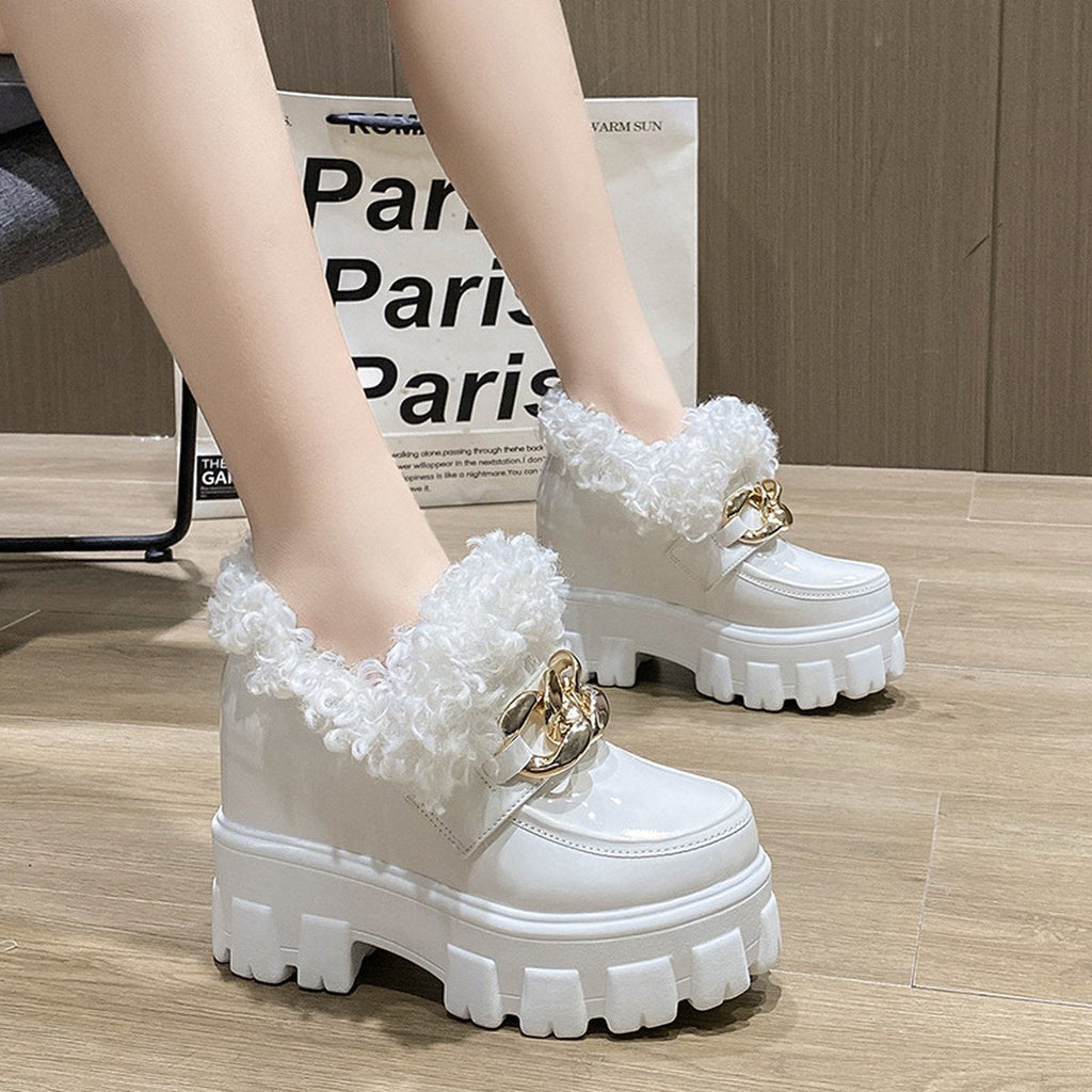 Women's Plus Fluffy Mouth Thick Soled High Loafers