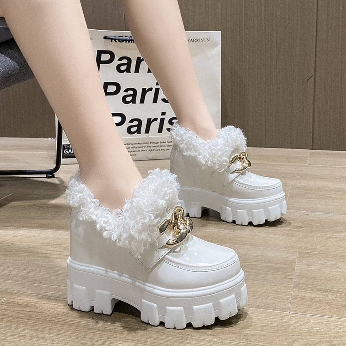 Women's Plus Fluffy Mouth Thick Soled High Loafers