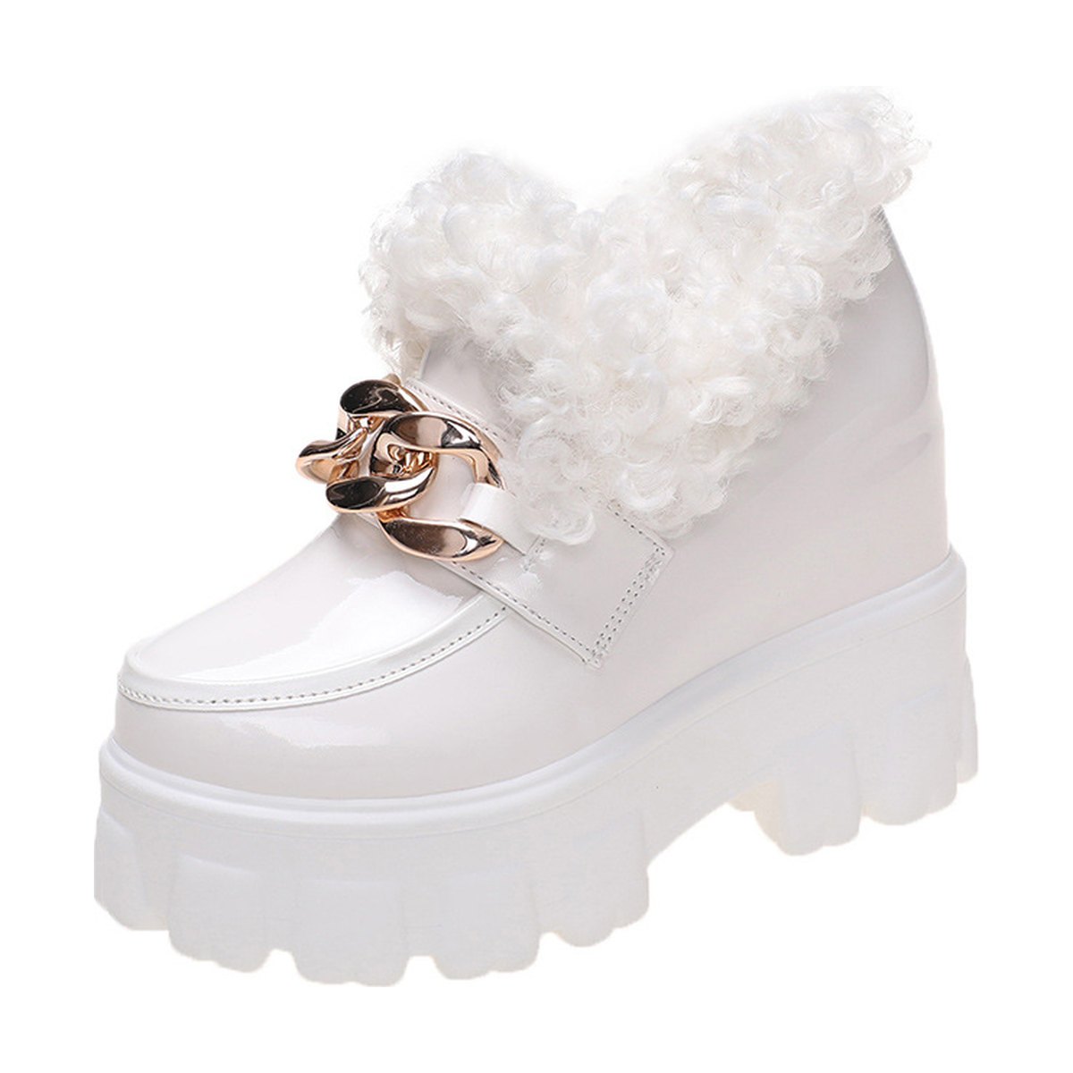 Women's Plus Fluffy Mouth Thick Soled High Loafers