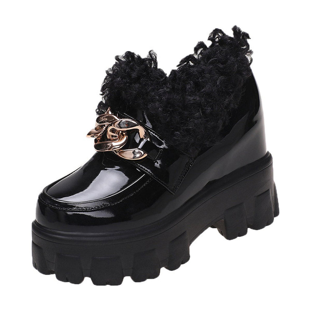 Women's Plus Fluffy Mouth Thick Soled High Loafers
