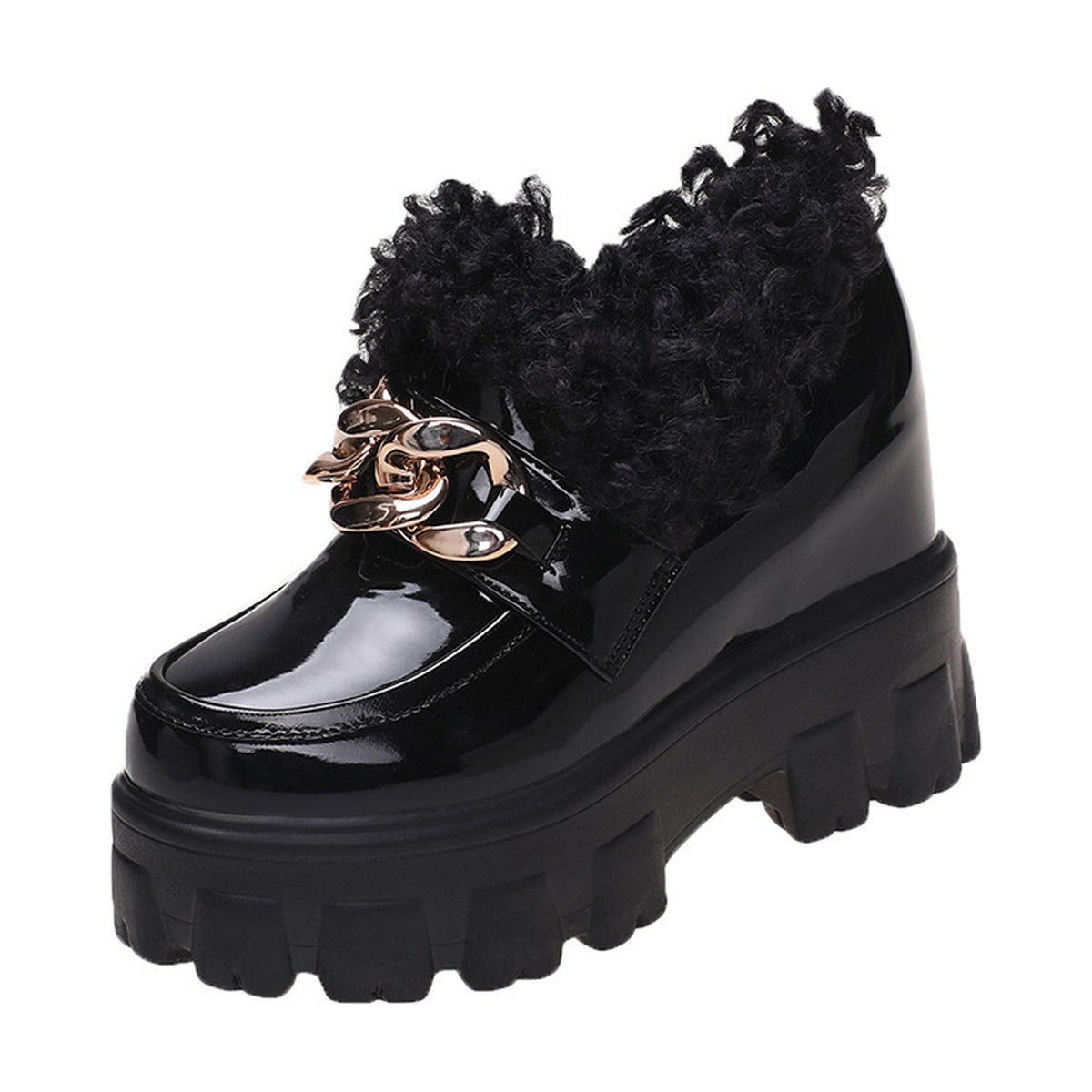 Women's Plus Fluffy Mouth Thick Soled High Loafers