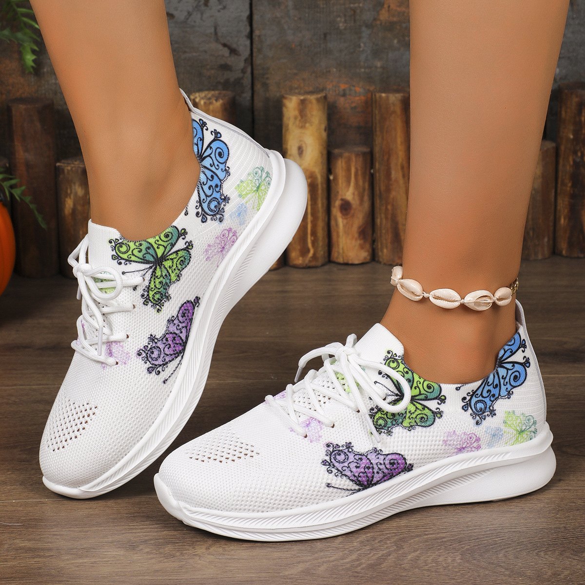 Women's Plus Size Printed Lightweight Fly-knit Sneakers