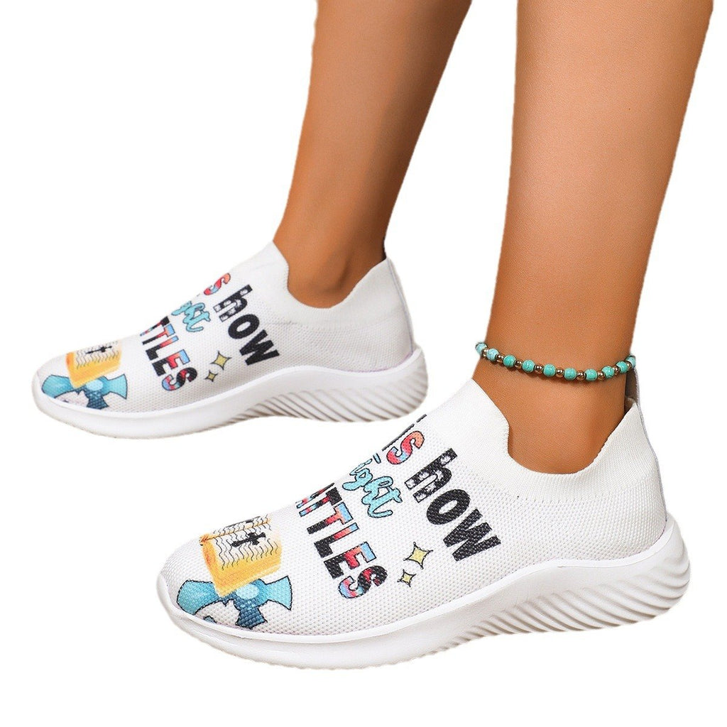 Women's Plus Size Printed Lightweight Fly-knit Sneakers
