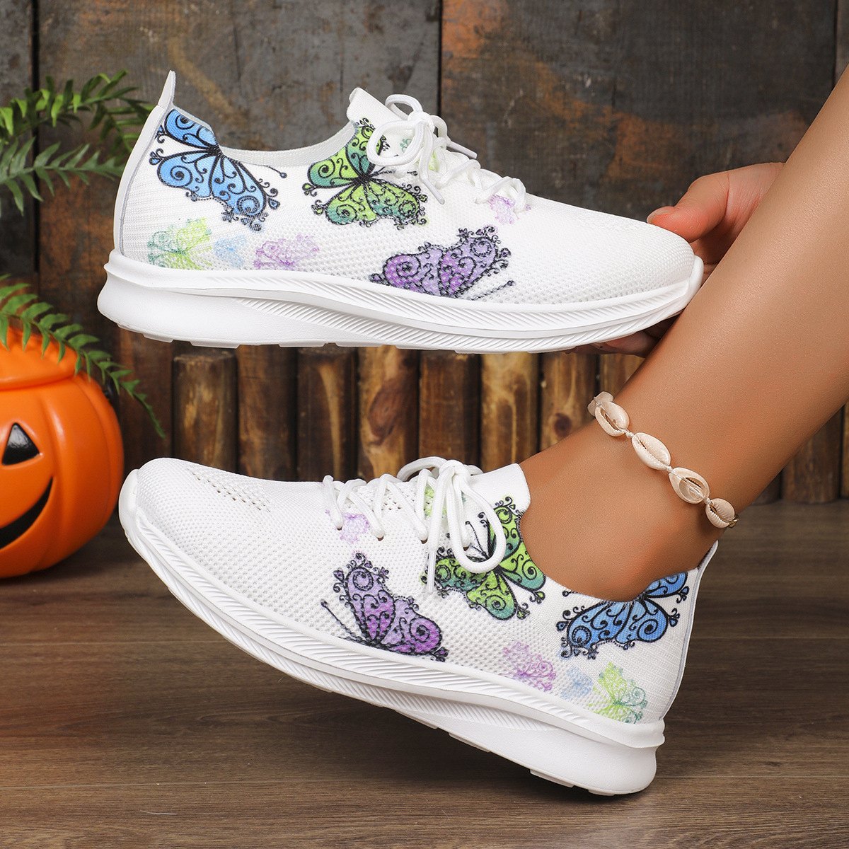 Women's Plus Size Printed Lightweight Fly-knit Sneakers