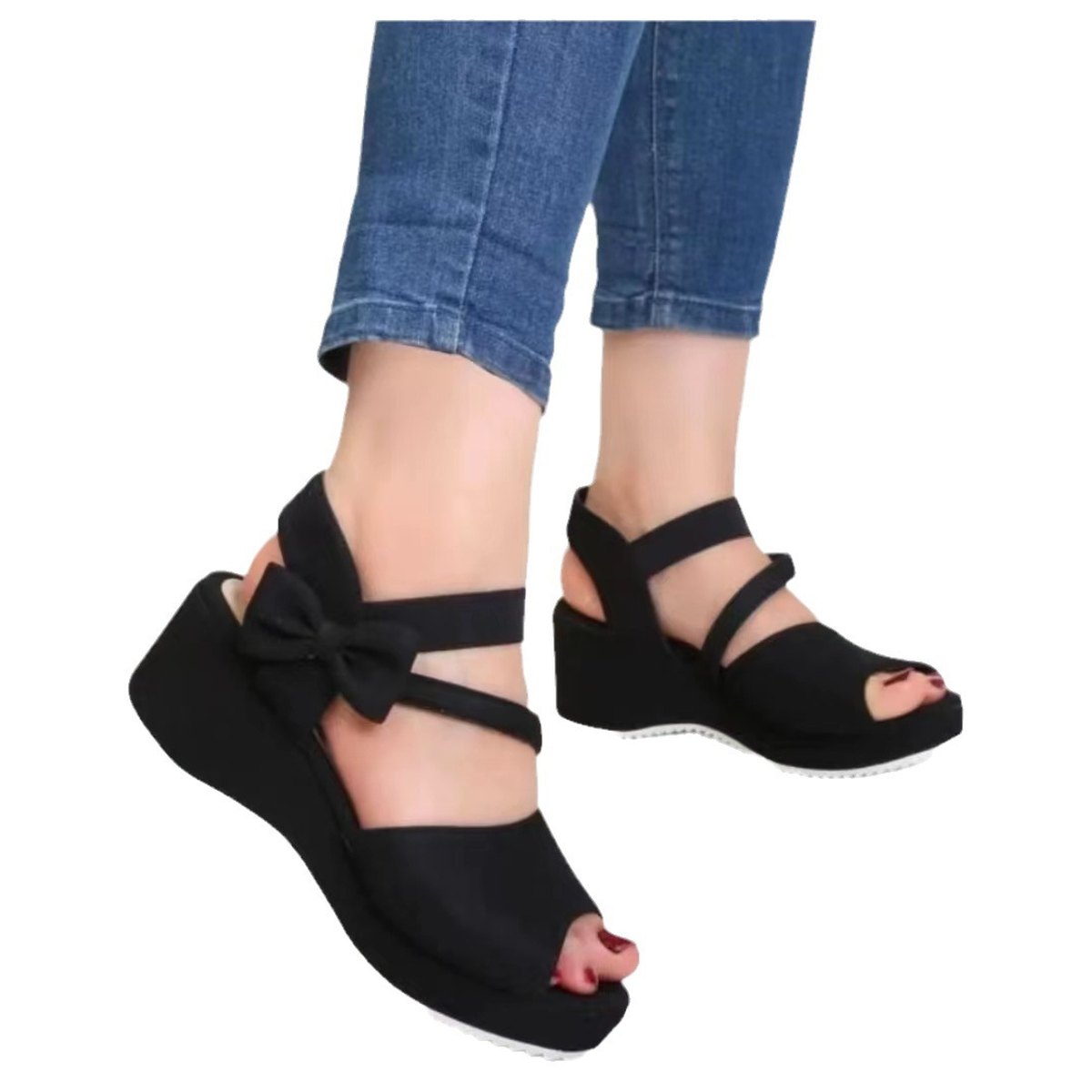 Women's Plus Size Suede Wedge Peep Toe Sandals