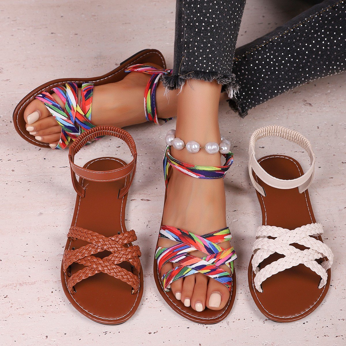 Women's Plus-size Woven-strap Flat Sandals