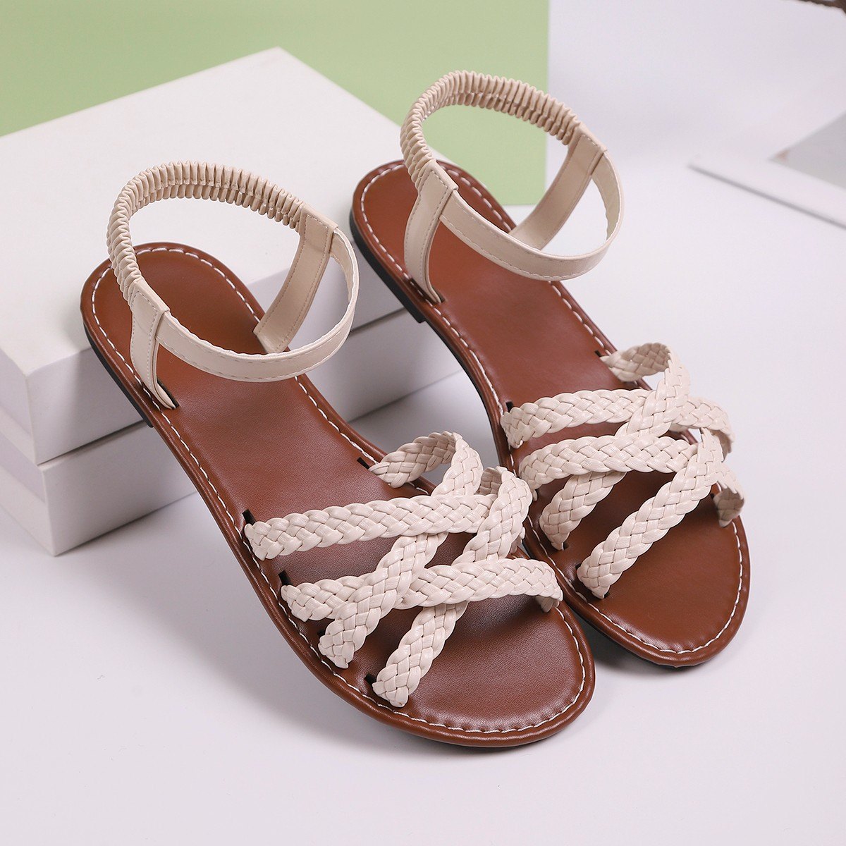 Women's Plus-size Woven-strap Flat Sandals