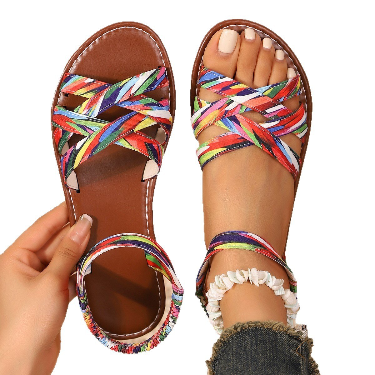 Women's Plus-size Woven-strap Flat Sandals