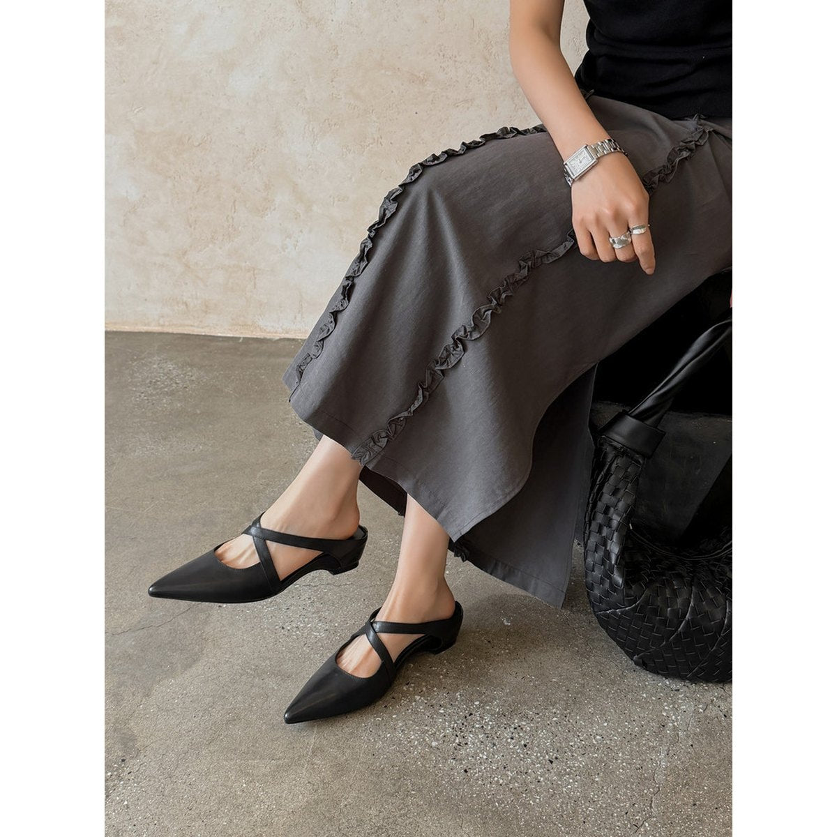Women's Pointed-toe Closed-toe Mules Outdoor Wedge Sandals