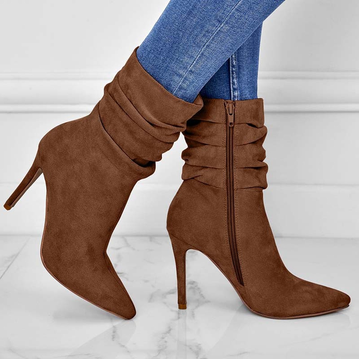 Women's Pointed Toe Stiletto Heel Ankle Boots Side