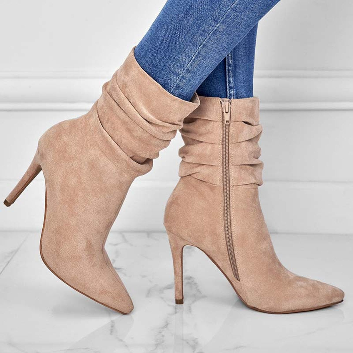 Women's Pointed Toe Stiletto Heel Ankle Boots Side