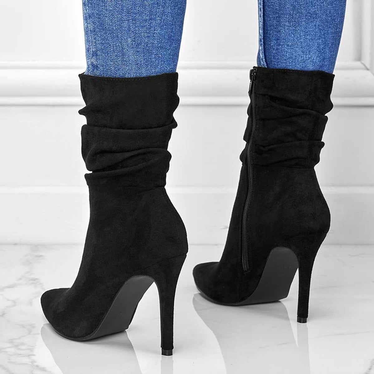 Women's Pointed Toe Stiletto Heel Ankle Boots Side