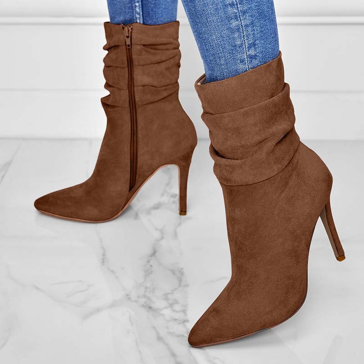 Women's Pointed Toe Stiletto Heel Ankle Boots Side