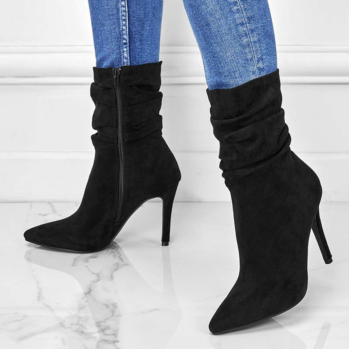 Women's Pointed Toe Stiletto Heel Ankle Boots Side