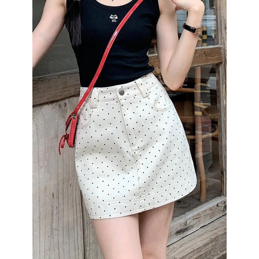 Women's Polka-dot Denim Skirt